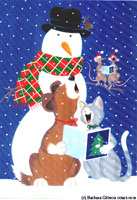Christmas Snowman, Dog and Cat by Barbara Gibson