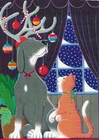 Whimsical Christmas Dog and Cat by Barbara Gibson