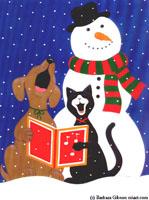 Snowman with Dog and Cat by Barbara Gibson