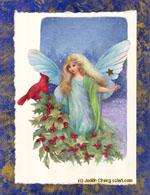 Cardinal with Fairy by Judith Cheng