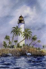 Light at Key West, lighthouse, palm trees