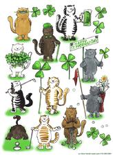 humorous St. Patrick's Dat Cats golfing and with clovers