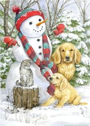 Snowmen, Golden Retrievers, Cat, tug-o-war