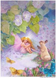 fairy with bunny and butterflies and floral on purple fantasy