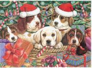 5 adorable Puppies in front of the Christmas Tree