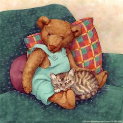 kitten, teddybear, sleeping