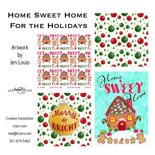 A holiday collection including Gingerbread Houses and ornaments in reds and greens
