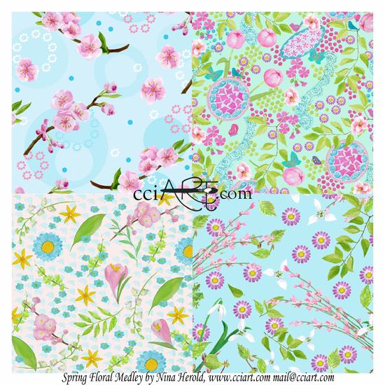 A set of four all-over florals in soothing pastel colors
