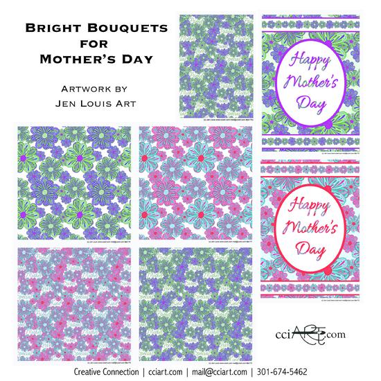 Several Floral Patterns accompany to bright Mother's Day Card designs.