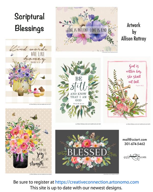 Beautiful floral and greenery designs that include scriptures from the bible.