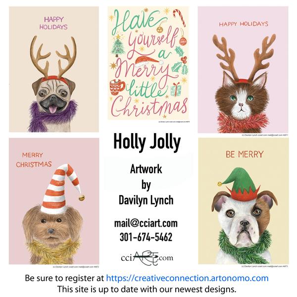 Jolly Whimsical Holiday greetings from 3 dogs and a cat
