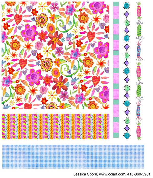 Whimsical Floral Collection including flowers, wrapped candy and fun patterns.