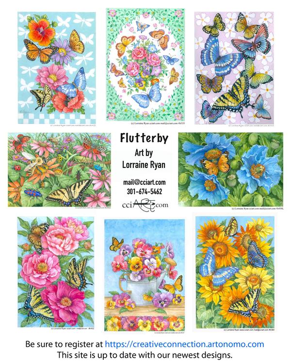 Beautiful Butterfly designs by Lorraine Ryan including pansies, sunflowers, patterned backgrounds and more.
