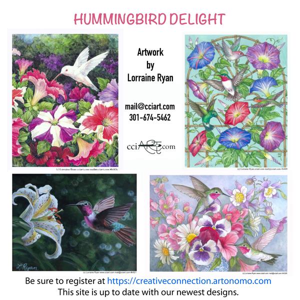 Four beautiful hummingbird and floral designs 