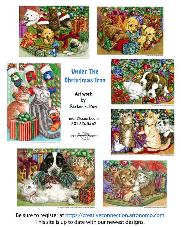 A set of 7 Christmas puppy and kitten designs.  These are quite colorful and festive with presents, stockings and more. 