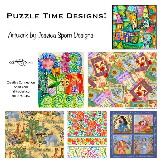 Fun Colorful images for Jigsaw Puzzles including flower seed packets, houses, animals and more.