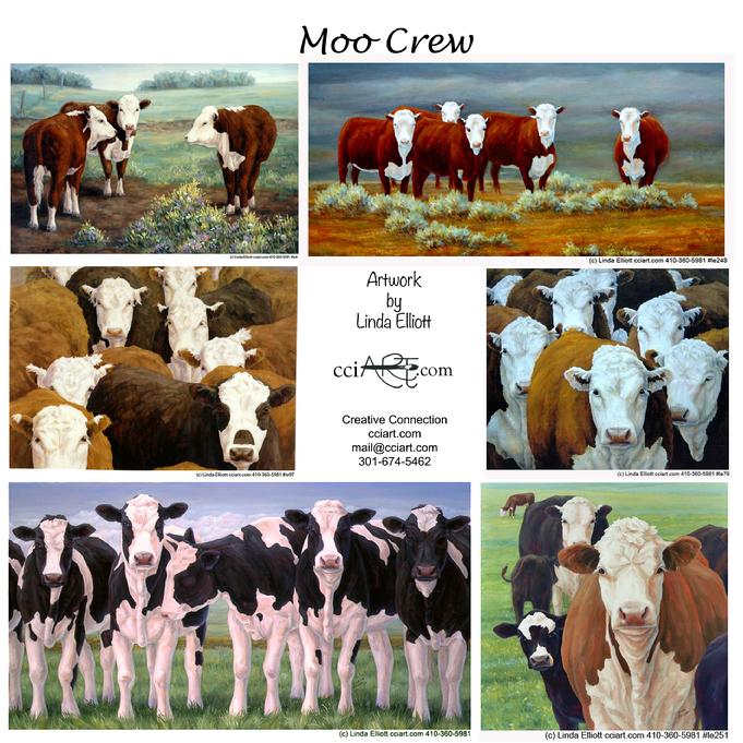 Six Fun Groups of Cows painted by Linda Elliott